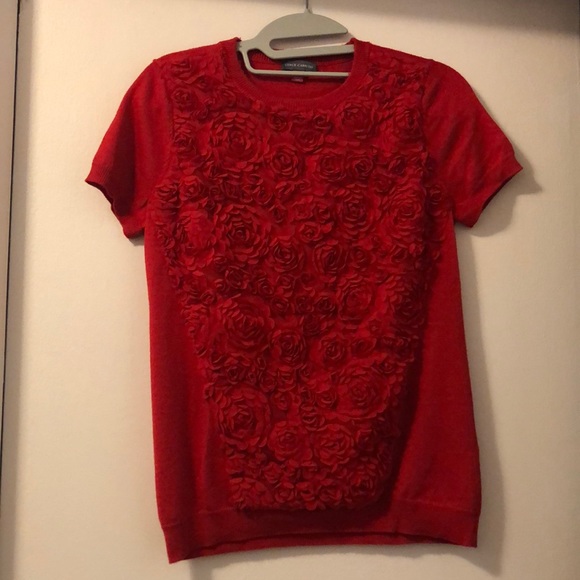 Vince Camuto red rosette sweater t-shirt, size PS. Worn once!! - Picture 1 of 8